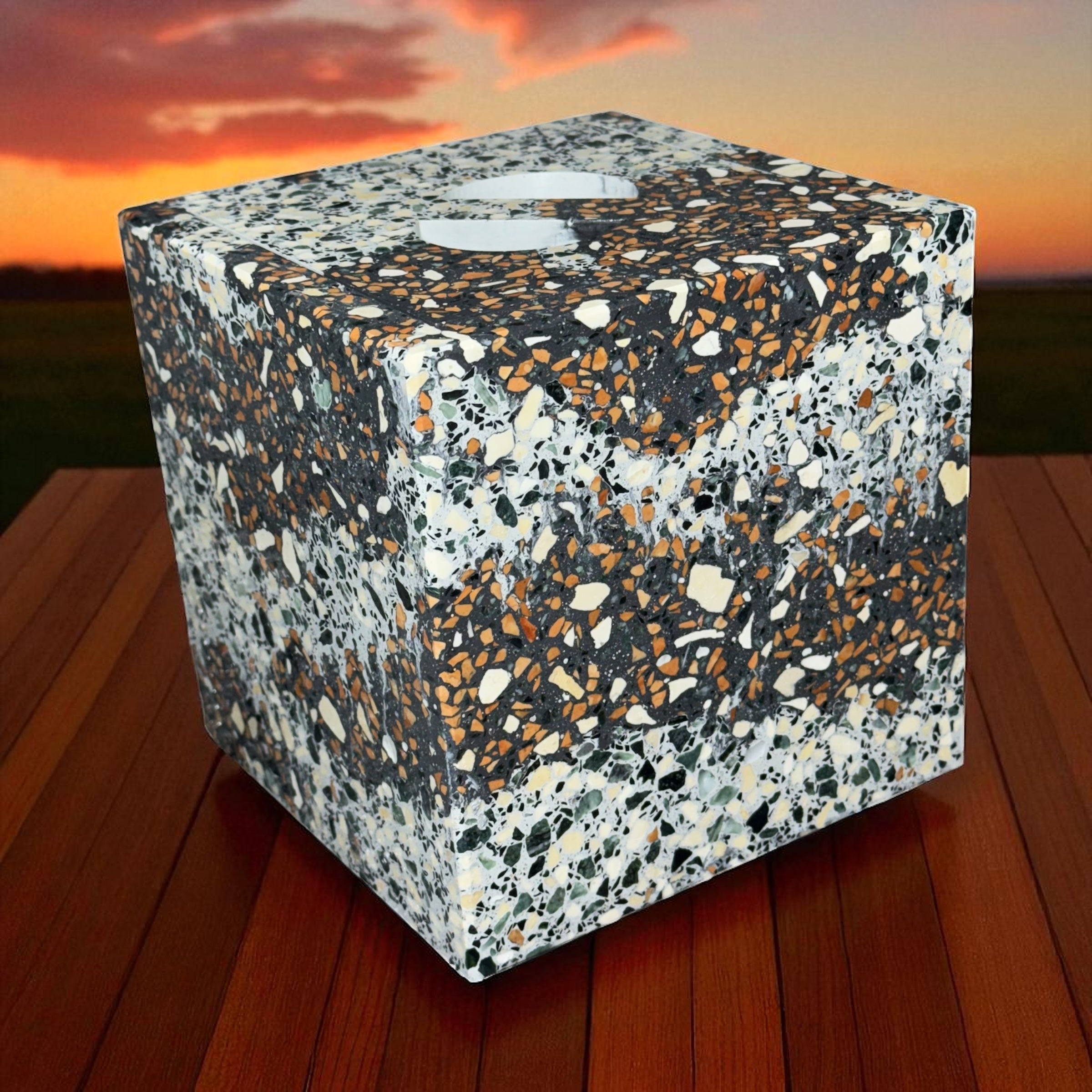 Terrazzo cube "FireCube"